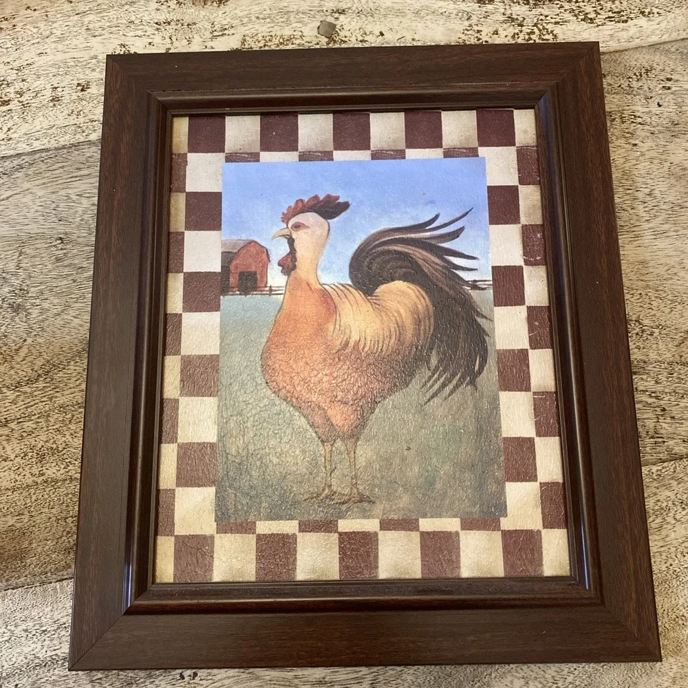 Rooster Hen barn Picture In 12x14 Frame Wall Hanging Decor Vintage Farmhouse